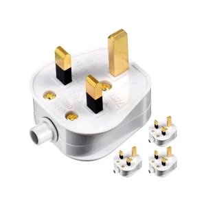 3 Pin White Plastic Mains Plug