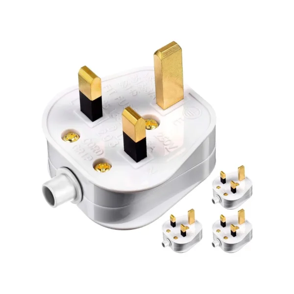 3 Pin White Plastic Mains Plug