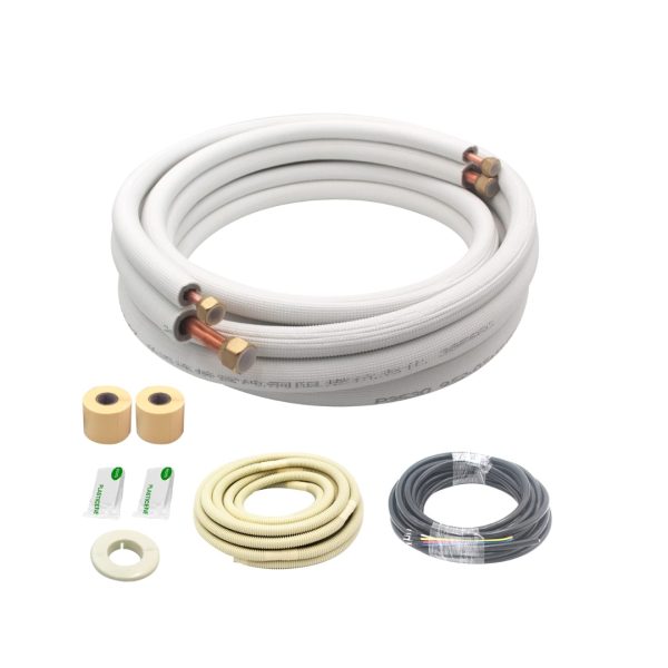 Copper Pipes 1/4'' 3/8" with Nuts for Mini Split Air Conditioner Insulated Coil Line Set HVAC Refrigerant White