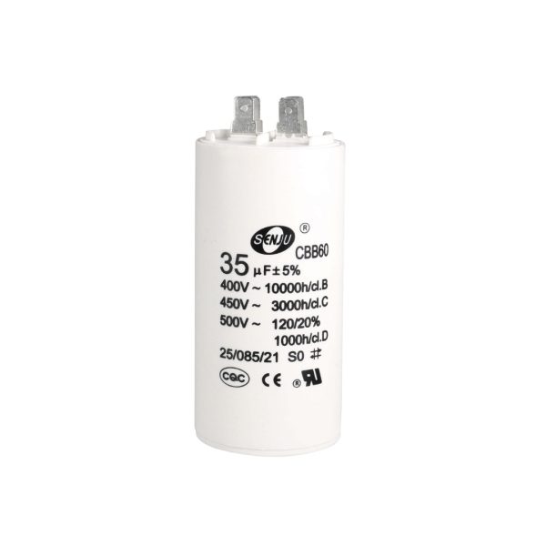 35+5uF Plastic Shell Capacitor White