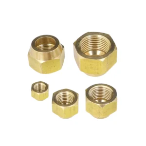 Brass flare nuts for HVAC copper pipe connections in sizes 1/4 to 7/8 inch