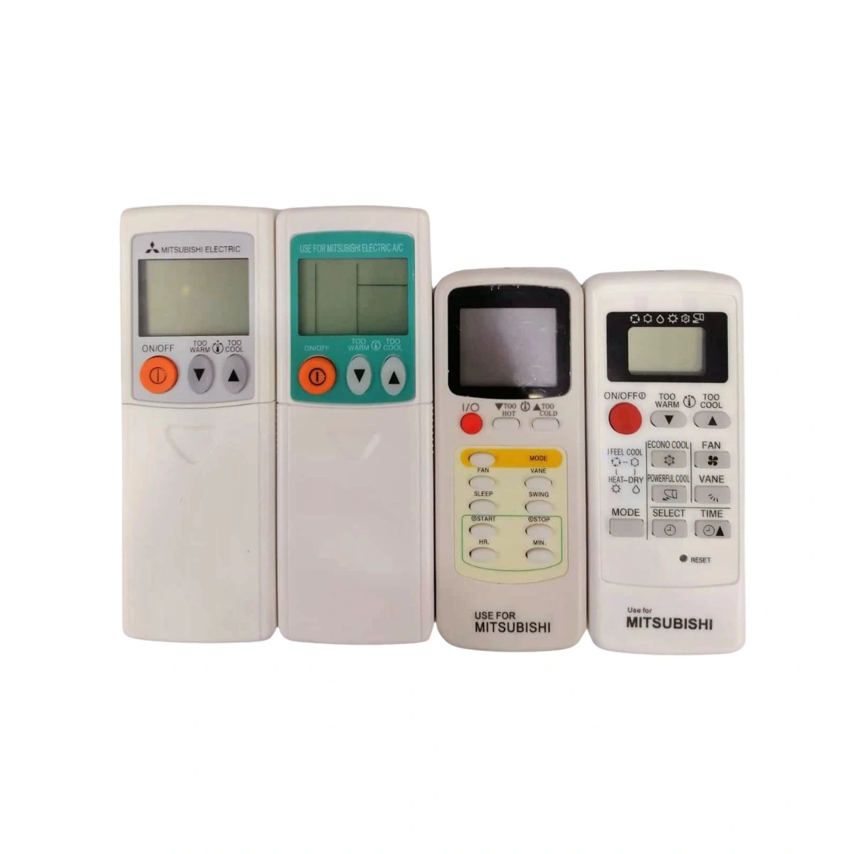 A/C remotes for Mitsubishi air conditioners including RKX502A, RKX505A, KM05, and KM09 models