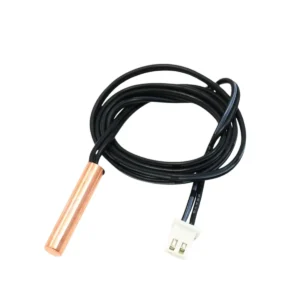 AC temperature sensor NTC thermistor with cylindrical copper probe and 2 pin white connector plug